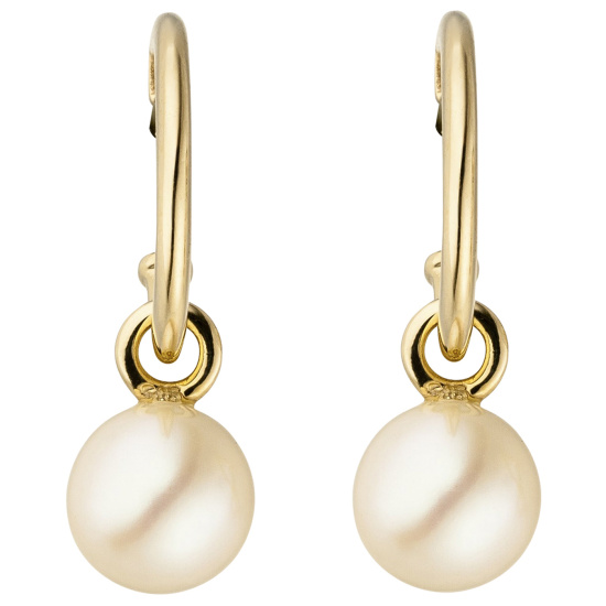 Ohrhänger 585 Gold Gelbgold 2 Süßwasser Perlen Ohrringe Perlenohrringe