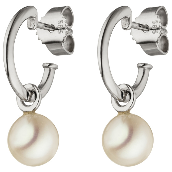 Ohrhänger 585 Gold Weißgold 2 Süßwasser Perlen Ohrringe Perlenohrringe