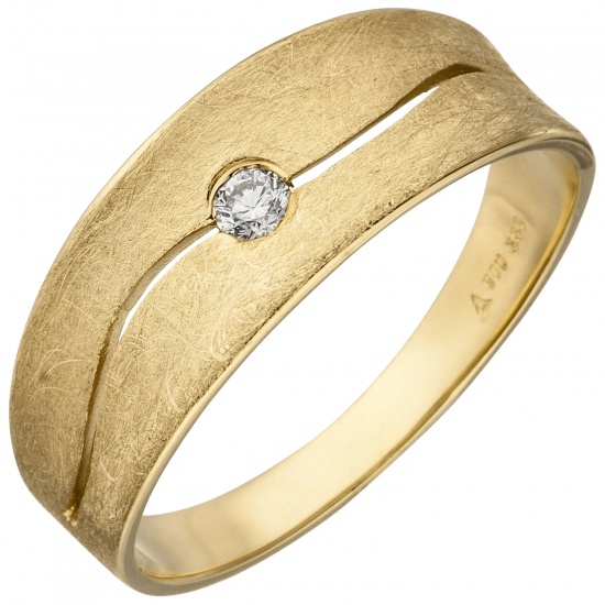 Damen Ring 585 Gold Gelbgold eismatt 1 Diamant Brillant 0,06ct. Diamantring