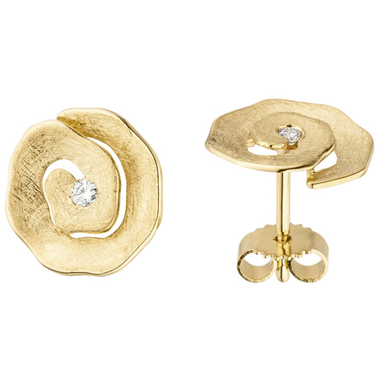 Ohrstecker 585 Gold Gelbgold eismatt 2 Diamanten Brillanten Ohrringe