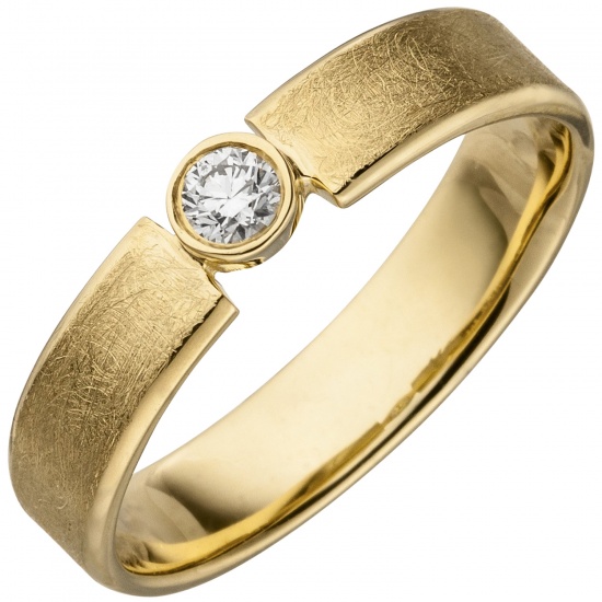 Damen Ring 585 Gold Gelbgold eismatt 1 Diamant Brillant 0,10ct. Diamantring