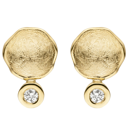 Ohrstecker 585 Gold Gelbgold eismatt 2 Diamanten Brillanten Ohrringe
