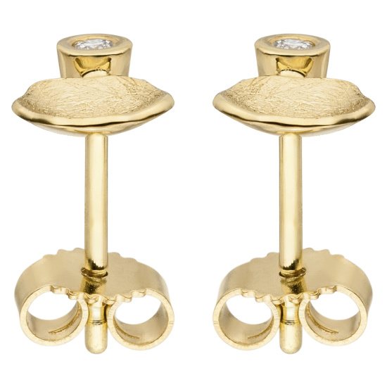 Ohrstecker 585 Gold Gelbgold eismatt 2 Diamanten Brillanten Ohrringe