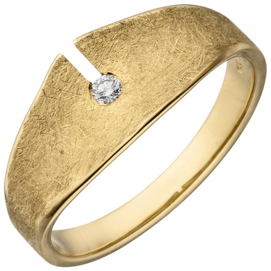 Damen Ring 585 Gold Gelbgold eismatt 1 Diamant Brillant 0,04ct. Diamantring