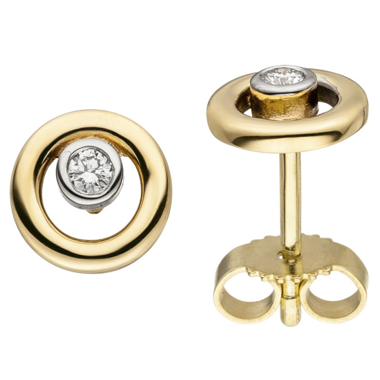 Ohrstecker 585 Gold Gelbgold 2 Diamanten Brillanten Ohrringe