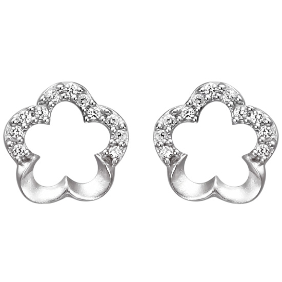 Ohrstecker Blume 925 Silber matt 22 Zirkonia Ohrringe Silberohrringe