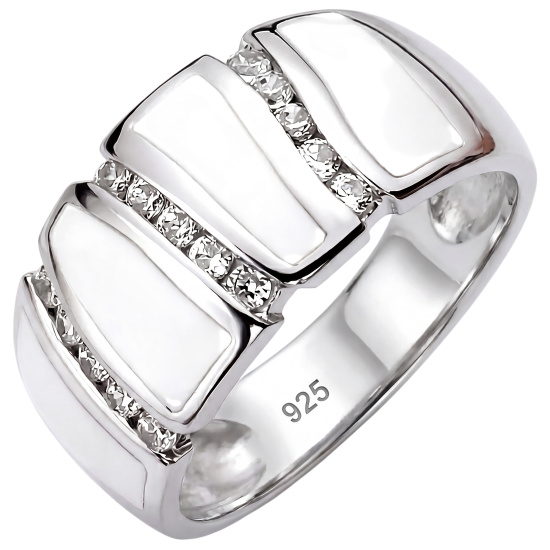 Damen Ring 925 Sterling Silber 15 Zirkonia und weiße Emaille-Einlage