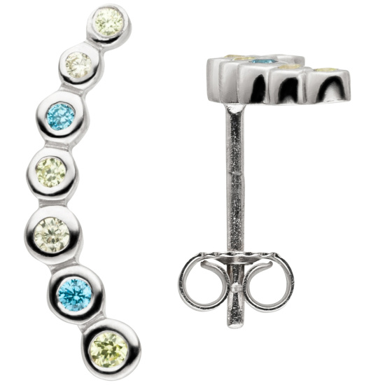 Ohrstecker 925 Sterling Silber 14 Zirkonia blau grün Ohrringe