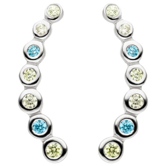 Ohrstecker 925 Sterling Silber 14 Zirkonia blau grün Ohrringe