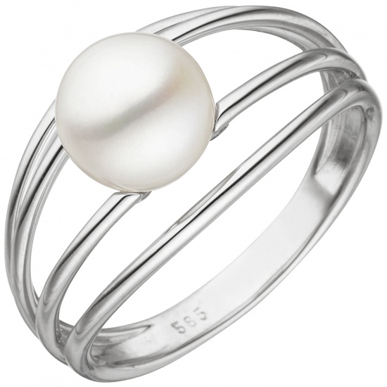 Damen Ring 585 Gold Weißgold 1 Süßwasser Perle Perlenring