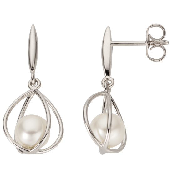 Ohrhänger 585 Gold Weißgold 2 Süßwasser Perlen