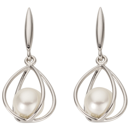 Ohrhänger 585 Gold Weißgold 2 Süßwasser Perlen