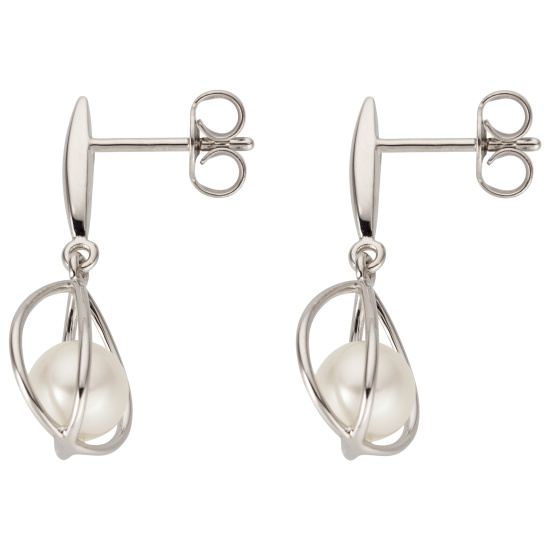 Ohrhänger 585 Gold Weißgold 2 Süßwasser Perlen