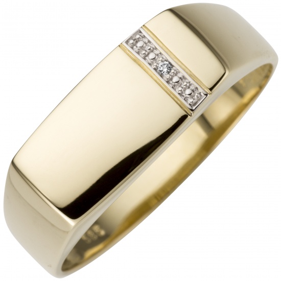 Herren Ring 0,005ct 585 Gold Gelbgold 1 Diamant Brillant