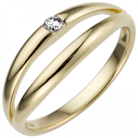 Damen Ring 585 Gold Gelbgold 1 Diamant Brillant 0,07ct.