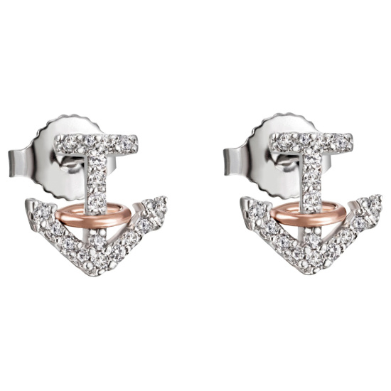 Ohrstecker Anker 925 Sterling Silber bicolor vergoldet 36 Zirkonia
