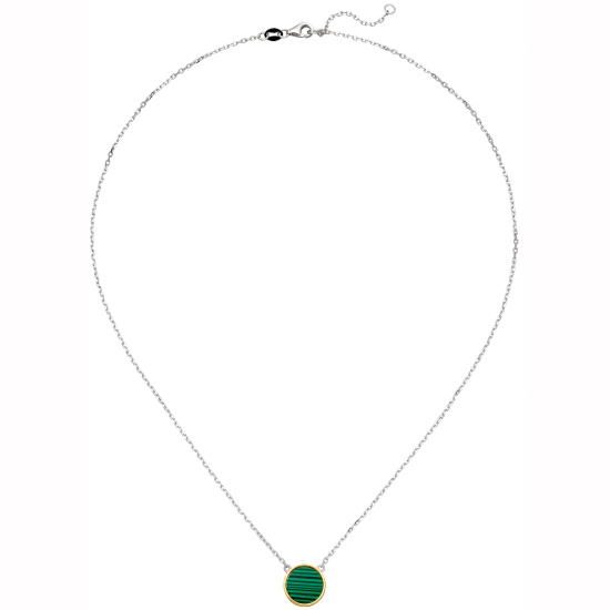 Collier 925 Sterling Silber bicolor vergoldet mit Malachit 45 cm