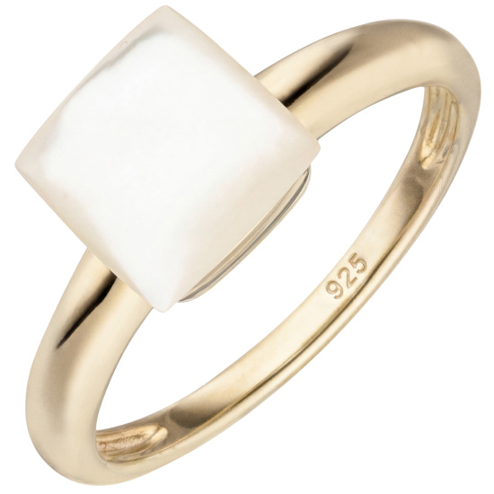 Damen Ring Perlmutt 925 Silber gold vergoldet 1 Perlmutt-Einlage