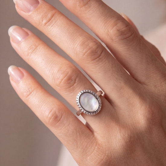 Damen Ring 925 Sterling Silber 1 Perlmutt-Einlage oval