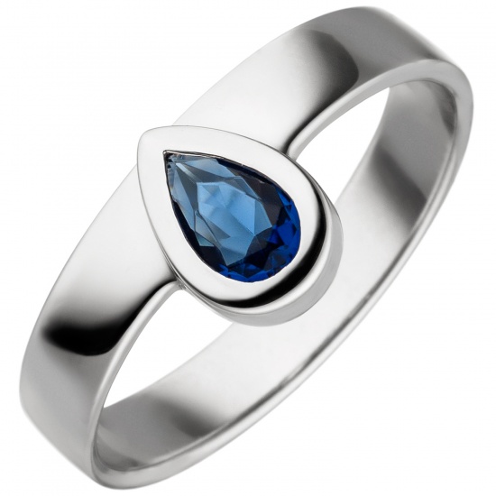 Damen Ring 925 Sterling Silber mit Glasstein Tropfen blau
