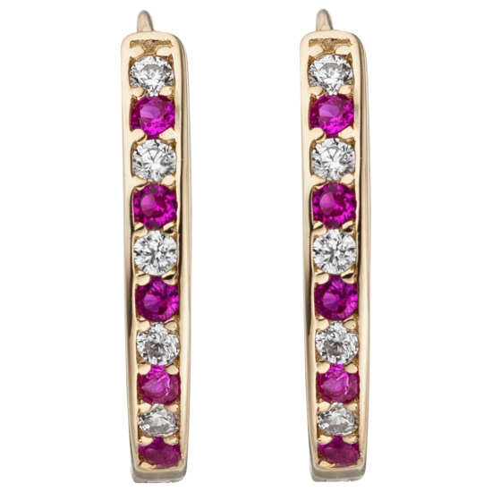 Creolen oval 333 Gold Gelbgold 20 Zirkonia rot weiß Ohrringe