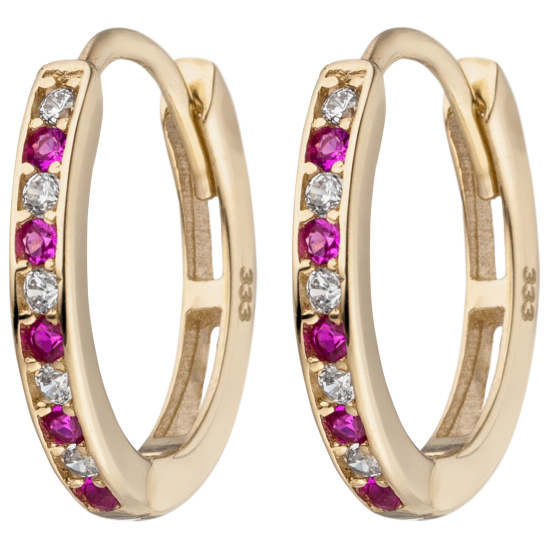 Creolen oval 333 Gold Gelbgold 20 Zirkonia rot weiß Ohrringe