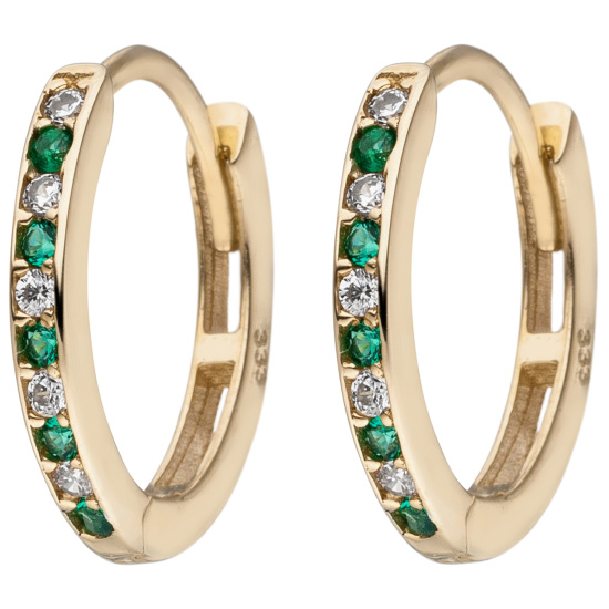 Creolen oval 333 Gold Gelbgold 10 Zirkonia grün weiß Ohrringe