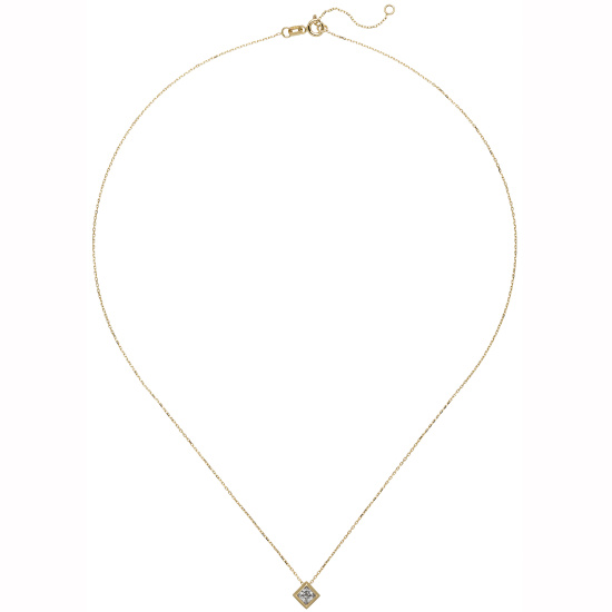 Collier Kette mit Anhänger 333 Gold Gelbgold 1 Zirkonia 45 cm