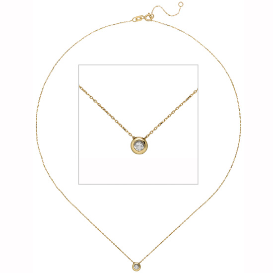 Collier Kette mit Anhänger 333 Gold Gelbgold 1 Zirkonia 45 cm