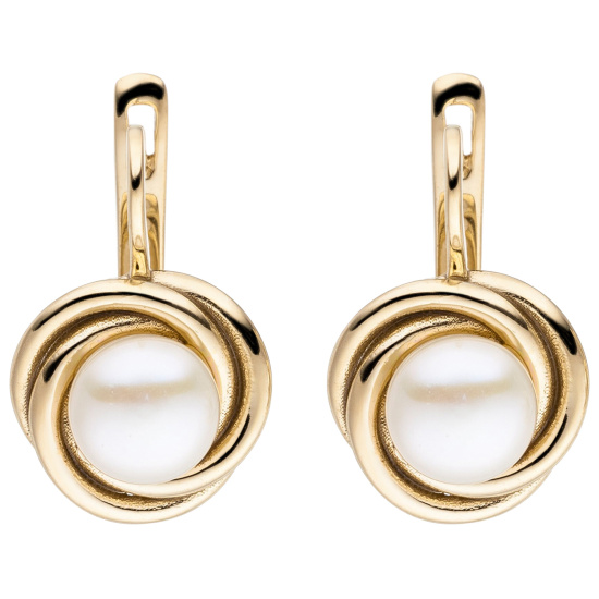 Ohrhänger 333 Gold Gelbgold 2 Süßwasser Perlen Ohrringe Boutons