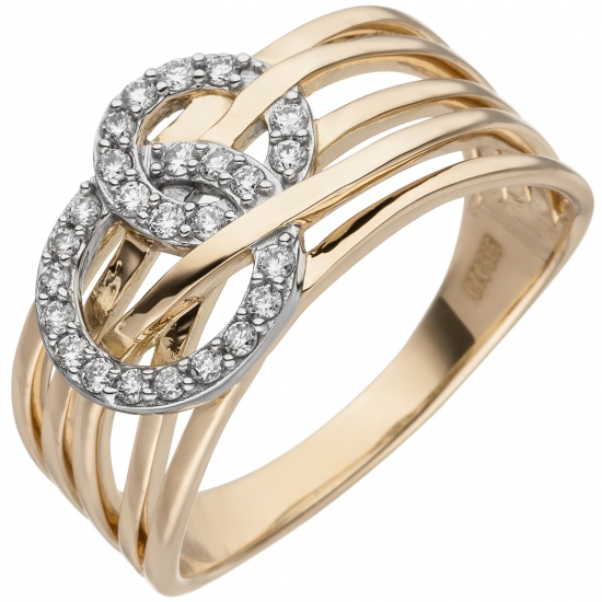 Damen Ring breit 585 Gold Gelbgold 25 Diamanten Brillanten