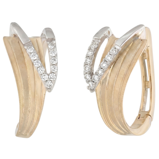Creolen 585 Gold Gelbgold bicolor matt 22 Diamanten Brillanten Ohrringe
