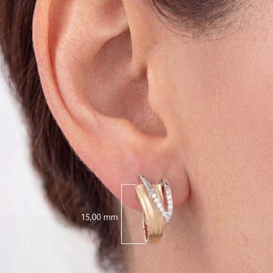Creolen 585 Gold Gelbgold bicolor matt 22 Diamanten Brillanten Ohrringe