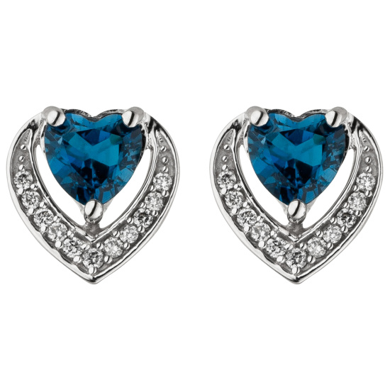 Ohrstecker Herz 585 Weißgold 2 Blautopase 22 Diamanten Brillanten