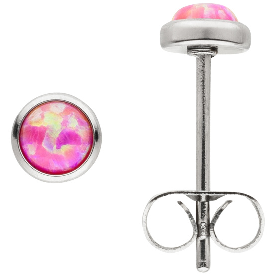 Ohrstecker Edelstahl 2 synthetische Opale rosa 5 mm