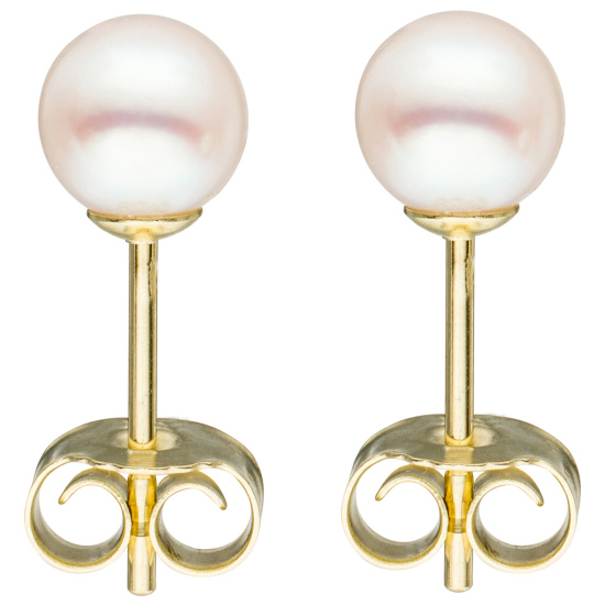 Ohrstecker 585 Gold Gelbgold 2 Süßwasser Perlen 5,5 mm
