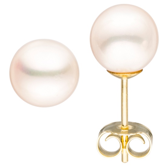 Ohrstecker 333 Gold Gelbgold 2 Süßwasser Perlen 6,5 mm