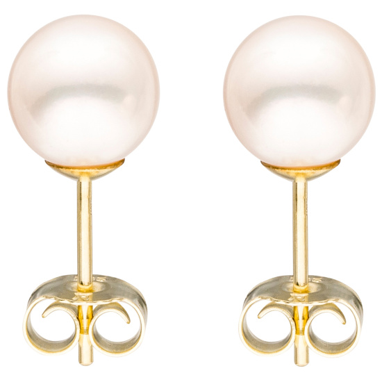 Ohrstecker 333 Gold Gelbgold 2 Süßwasser Perlen 7,5 mm