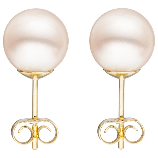 Ohrstecker 585 Gold Gelbgold 2 Süßwasser Perlen 8 mm