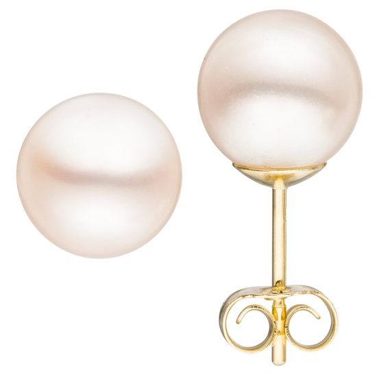 Ohrstecker 585 Gold Gelbgold 2 Süßwasser Perlen 8,5 mm