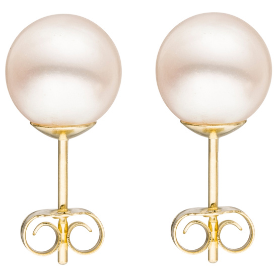 Ohrstecker 585 Gold Gelbgold 2 Süßwasser Perlen 8,5 mm