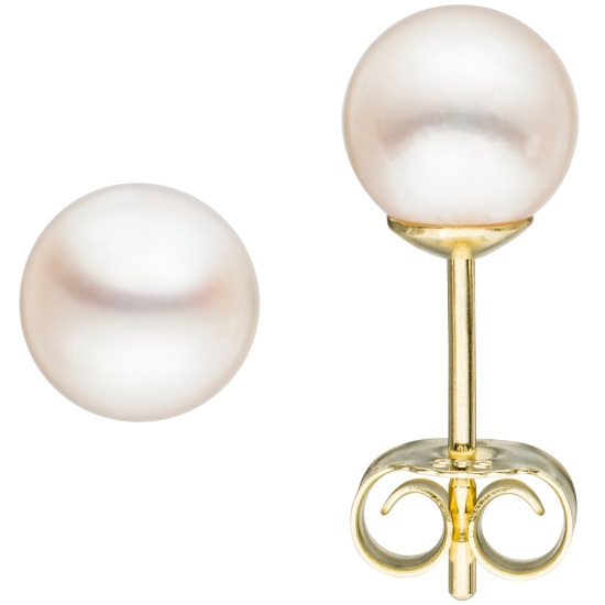 Ohrstecker 585 Gold Gelbgold 2 Akoya Perlen 6 mm