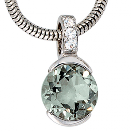 Anhänger 585 Gold Weißgold 3 Diamanten Brillanten 1 grüner Amethyst