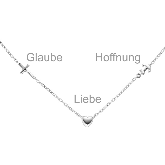 Collier Halskette Glaube Liebe Hoffnung 925 Sterling Silber 43 cm