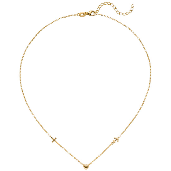 Collier Halskette Glaube Liebe Hoffnung 925 Sterling Silber gold vergoldet 43 cm