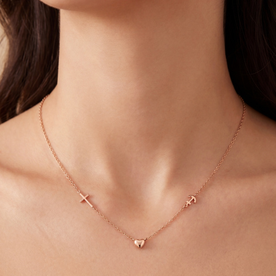 Collier Halskette Glaube Liebe Hoffnung 925 Silber rotgold vergoldet 43 cm