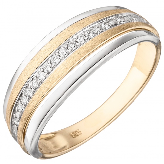 Damen Ring 585 Gelbgold Weißgold bicolor eismatt 17 Diamanten Brillanten