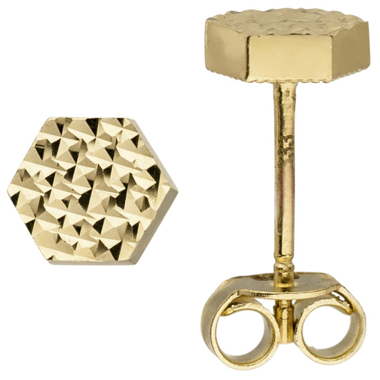 Ohrstecker sechseckig 333 Gold Gelbgold mit Struktur Ohrringe Goldohrringe