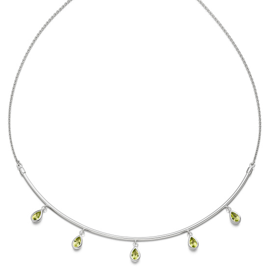 Collier Halskette 585 Gold Weißgold 5 Peridote grün 44 cm Kette