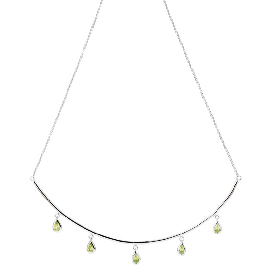 Collier Halskette 585 Gold Weißgold 5 Peridote grün 44 cm Kette